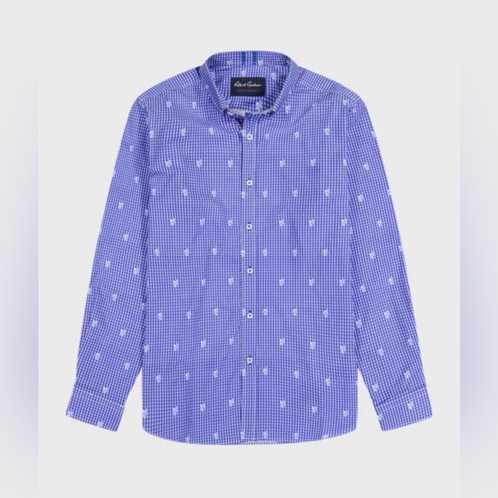 NWT Robert Graham Men's Bryson Check Skulls Sport Shirt‎ tailored fit Medium